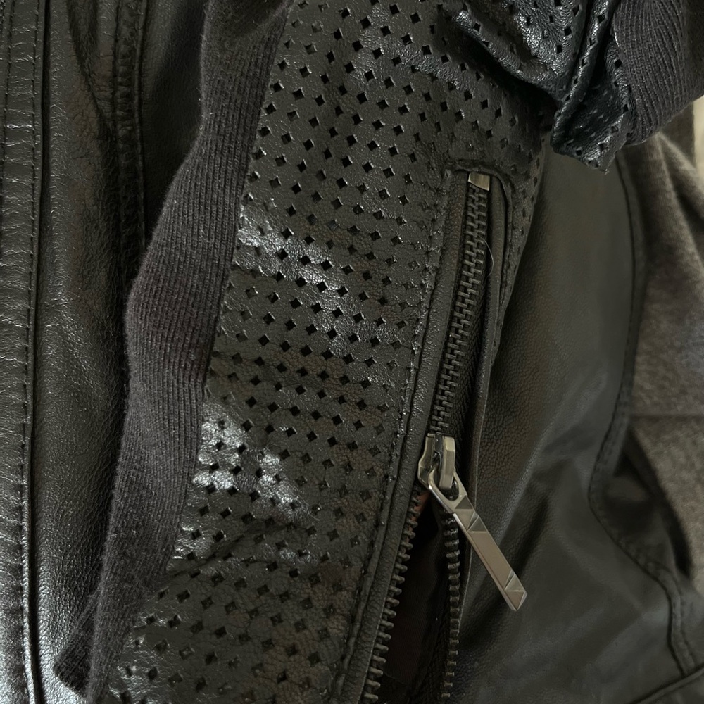 BGBC Black Belted Leather Motorcycle Woman Jacket XS - Picture 10 of 13